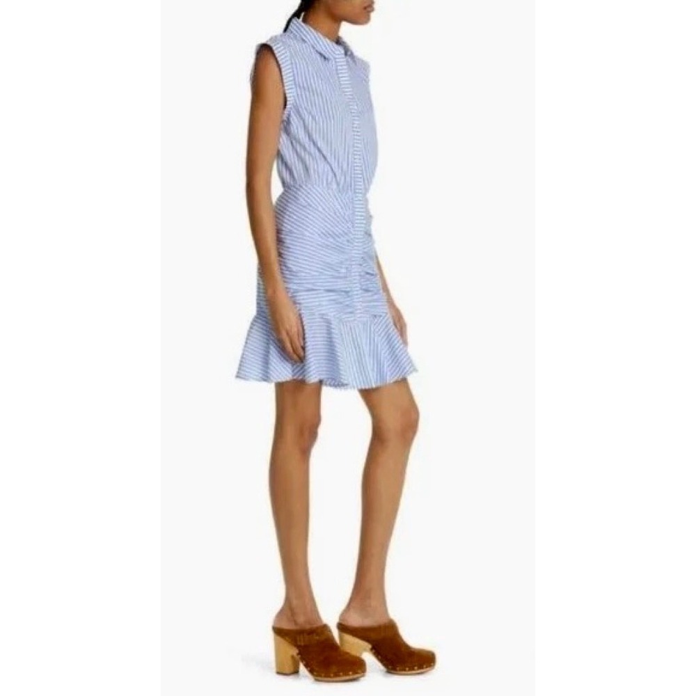 VERONICA BEARD Bell Bottom Ruched Seersucker Shirt Dress Shirtdress Preppy 0 - Picture 7 of 16